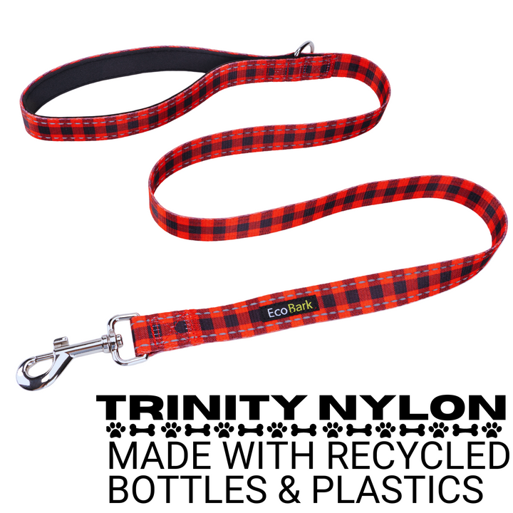 EcoBark Red Plaid Dog Leash- Padded Comfort Grip Leash - 4ft, 5ft, and 6ft Leash for Small and Medium Dogs