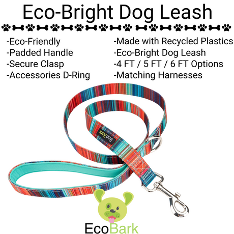 Stripe Dog Leash by EcoBark - Multicolor Padded Comfort Grip Leash - 4ft, 5ft, and 6ft Leash for Small and Medium Dogs EcoBark Pet Supplies