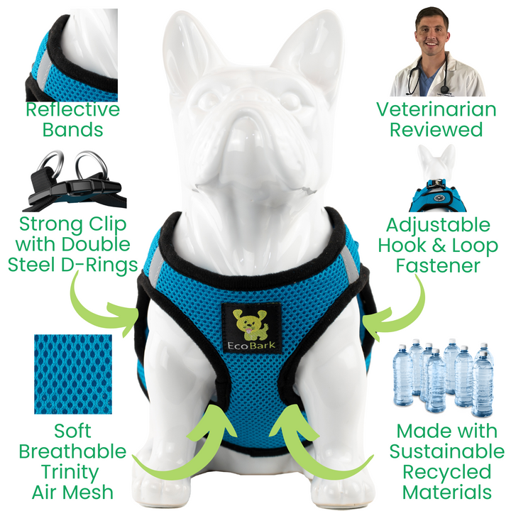EcoBark Teal Step In Dog Harness - Rapid Fastener Reflective Soft Mesh Vest Halter for Puppies and XXXS to Small Dogs