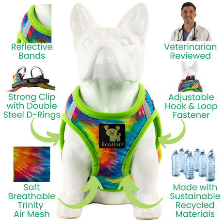 EcoBark Step In Dog Harness - Teacup & Small Breeds- Reflective Soft Mesh Harness for Teacup, Small Dogs and Puppies / Tie-dye EcoBark Pet Supplies