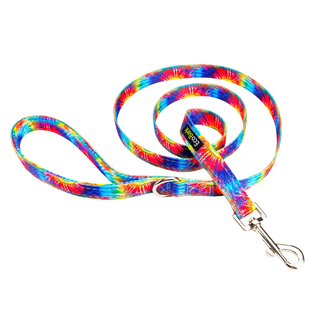TIE DYE DOG LEASH- ECOBARK- TYE DIE COMFORT GRIP PADDED LEASH WITH DOG PATTERN DESIGN 5FT FOR SMALL AND MEDIUM DOGS