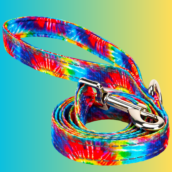 TIE DYE DOG LEASH- ECOBARK- TYE DIE COMFORT GRIP PADDED LEASH WITH DOG PATTERN DESIGN 5FT FOR SMALL AND MEDIUM DOGS