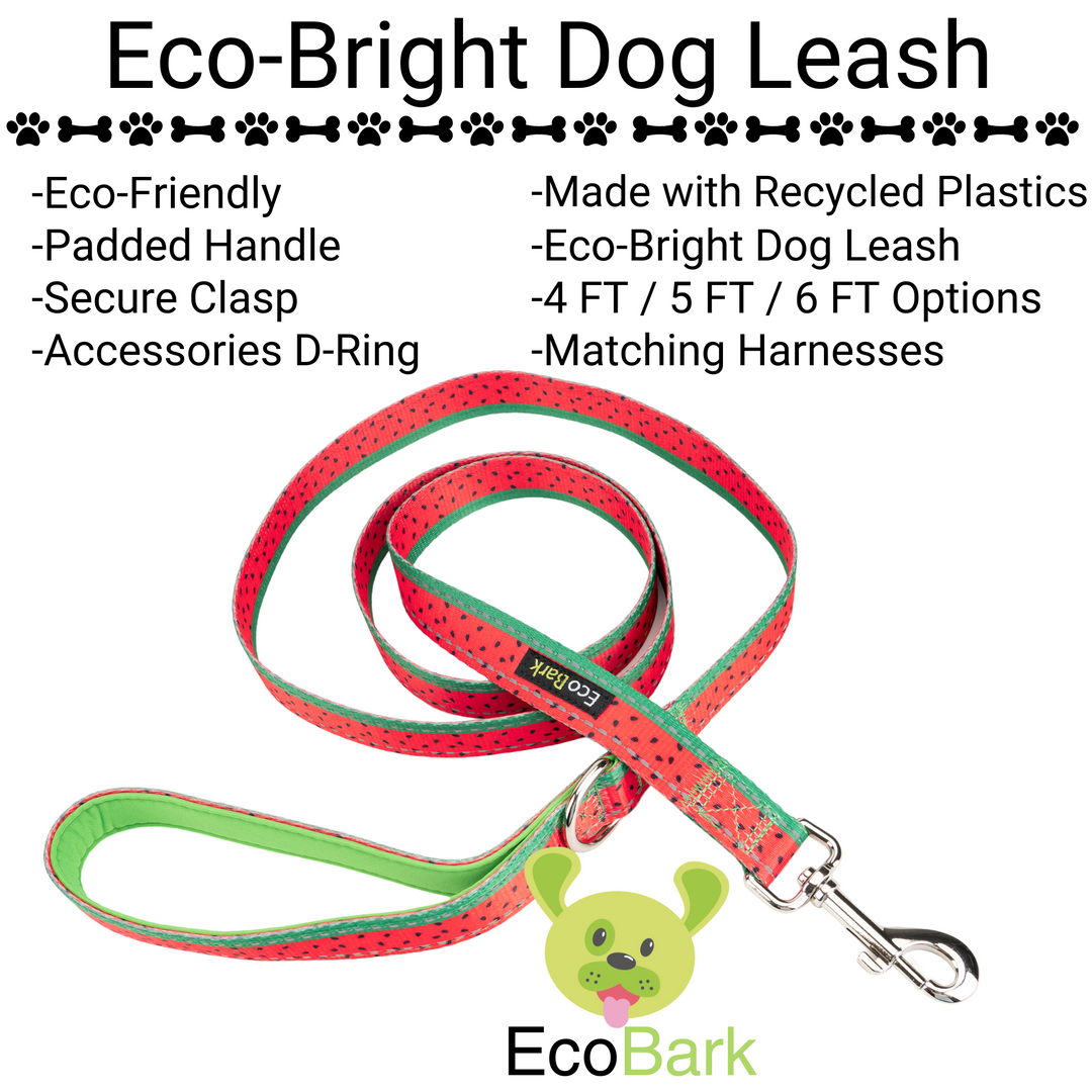 EcoBark Watermelon Dog Leash- Padded Comfort Grip Leash - 4ft, 5ft, and 6ft Leash for Small and Medium Dogs