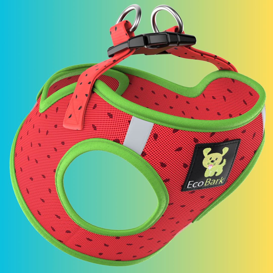 EcoBark Watermelon Step In Dog Harness - Rapid Fastener Reflective Soft Mesh Dog Vest Halter for Small/Medium Dogs and Puppies