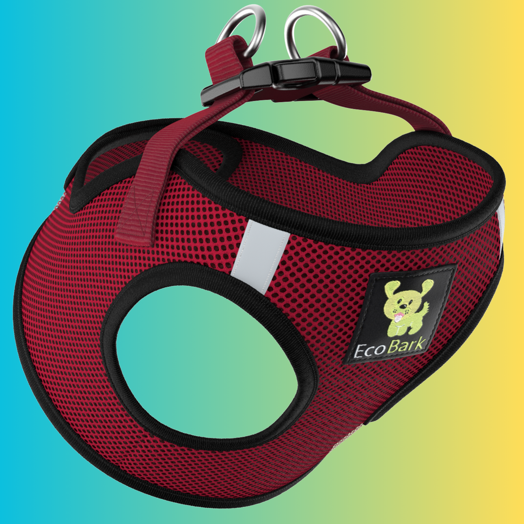 EcoBark Burgundy Step In Dog Harness - Reflective Soft Mesh Harness for Teacup, Small Dogs, and Puppies
