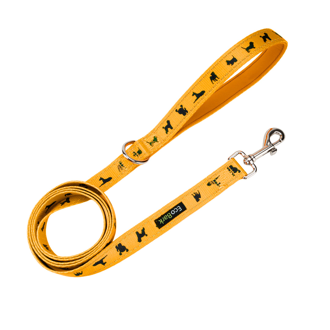EcoBark Yellow Dog Leash- Padded Comfort Grip Padded Leash Dog Pattern - 5 Foot Leash for Small and Medium Dogs