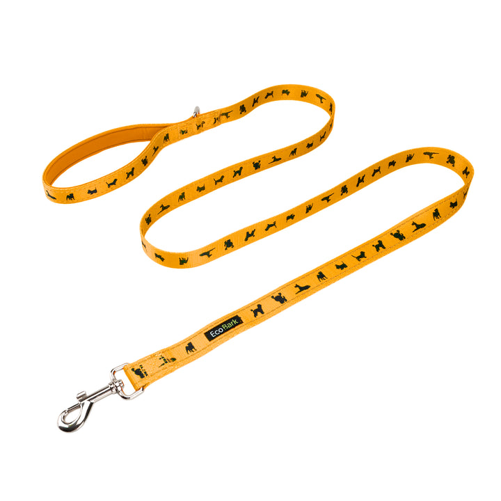 EcoBark Yellow Dog Leash- Padded Comfort Grip Padded Leash Dog Pattern - 5 Foot Leash for Small and Medium Dogs