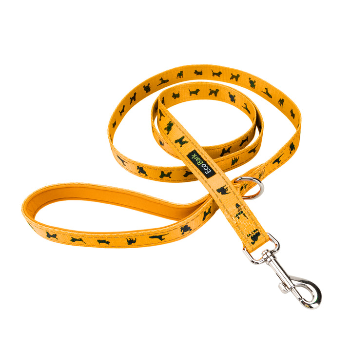 Yellow Dog Leash- EcoBark- Comfort Grip Padded Leash with Dog Pattern Design 5ft for Small and Medium Dogs