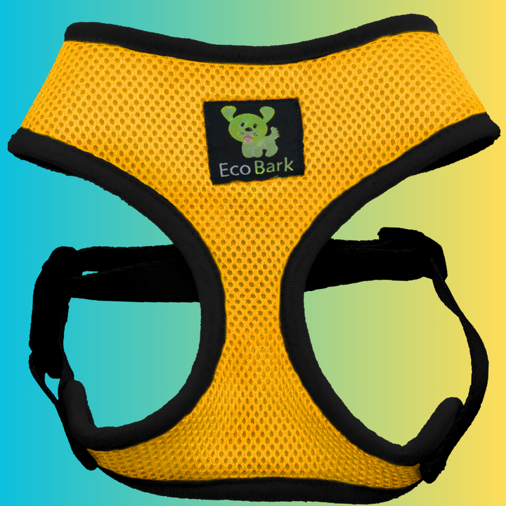 EcoBark Yellow Dog Harness - Over-the-Head Soft Mesh Dog Vest Halter for Small to Medium Dogs and Puppies