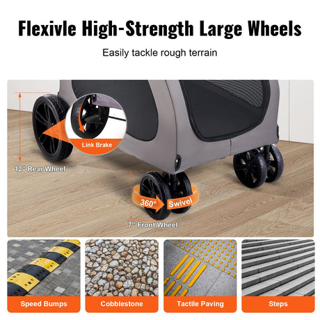 Pet Stroller 4-Wheels Dog Stroller Carrier 160lbs Weight Capacity Portable EcoBark Pet Supplies