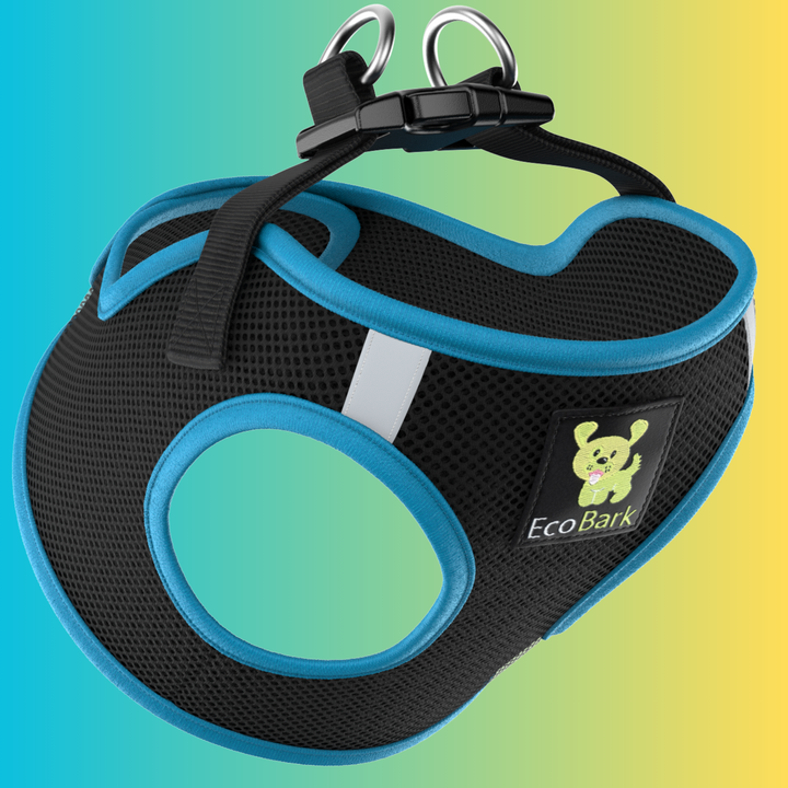 EcoBark Teal and Black Step In Dog Harness - Rapid Fastener Reflective Soft Mesh Vest Halter for Puppies and XXXS to Small Dogs