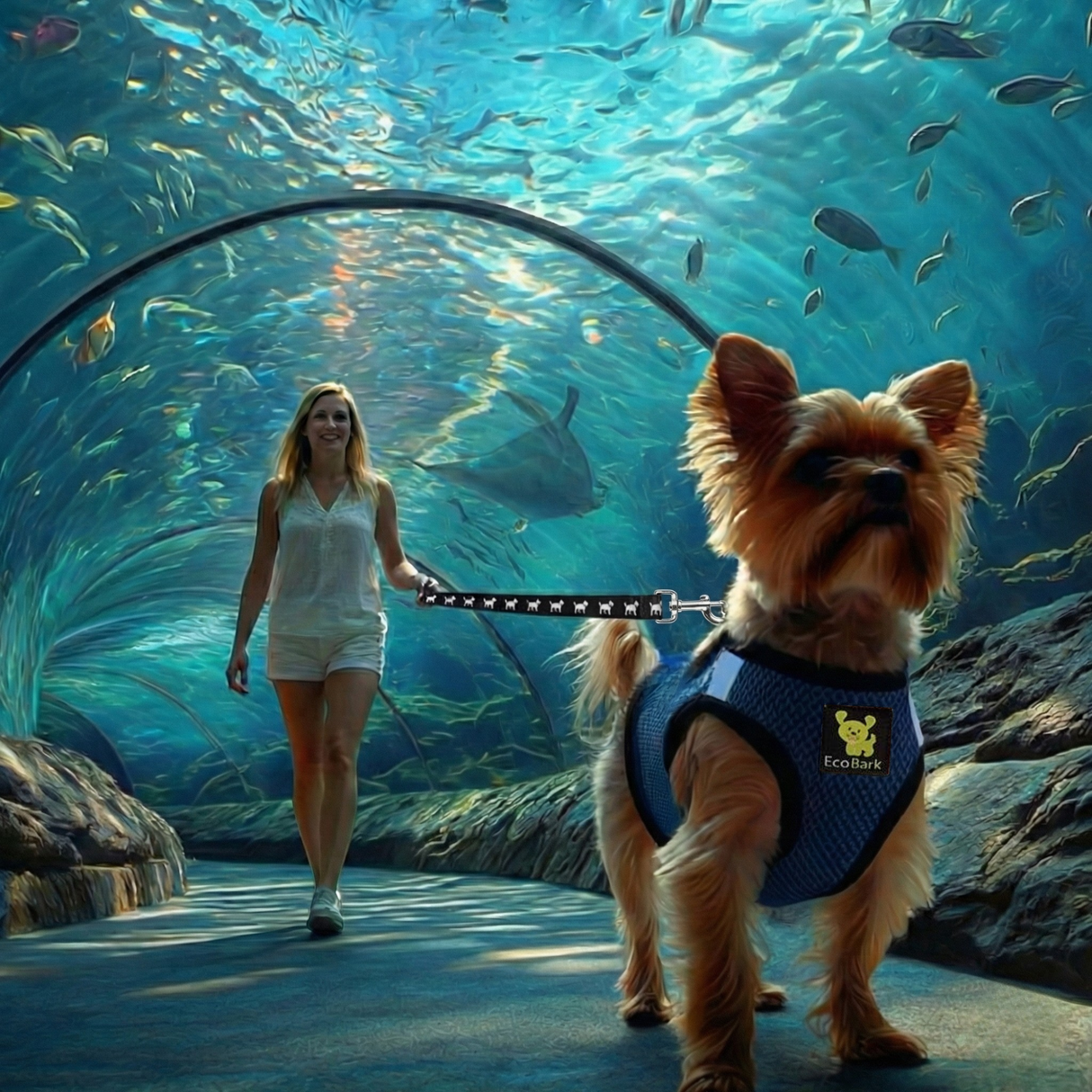 EcoBark Step In Dog Harness - XXXS to Small Breeds- Reflective Soft Mesh Harness for Teacup, Small Dogs and Puppies / Bright Blue Sport