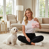 Cute EcoBark Plush Purse Dog Toy | Pink Quilted Pet Handbag