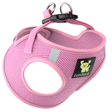 EcoBark Small Breed Baby Pink mesh step-in dog harness featuring breathable mesh, reflective safety strips, and a heavy-duty buckle on a clean white background