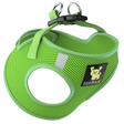 Lime green EcoBark breathable mesh step-in dog harness for small dogs, featuring the EcoBark logo, green adjustable straps, a quick-release buckle, and double steel D-rings
