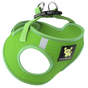Lime green EcoBark breathable mesh step-in dog harness for small dogs, featuring the EcoBark logo, green adjustable straps, a quick-release buckle, and double steel D-rings
