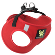 Red EcoBark breathable mesh step-in dog harness for small dogs, featuring black adjustable straps, a quick-release buckle, and double steel D-rings
