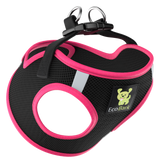 EcoBark black and pink mesh small dog harness on a transparent background.