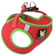 EcoBark small mesh step-in dog harness in a red and green watermelon pattern, featuring breathable soft mesh and a reflective band