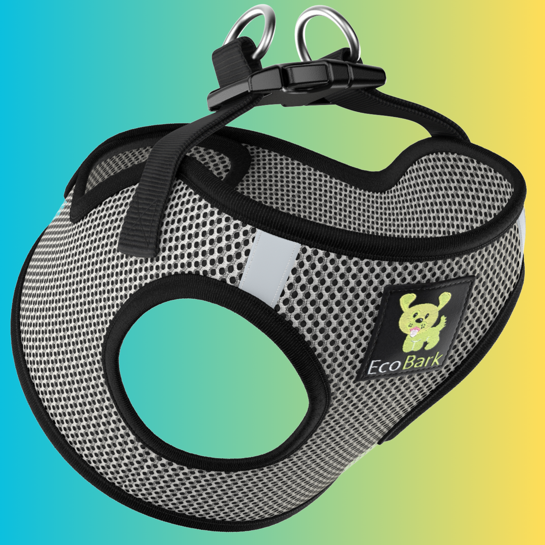 EcoBark Steel Gray Step In Dog Harness Rapid Fastener Reflective Soft Mesh Vest Halter for Puppies and XXXS to Small Dogs