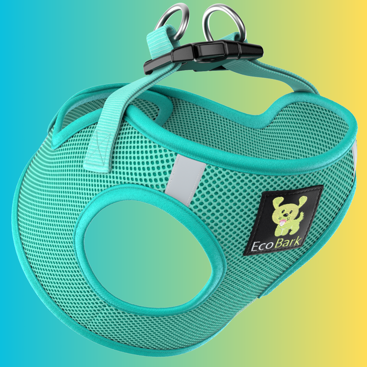 EcoBark Mint Turquoise Step In Dog Harness - Rapid Fastener Reflective Soft Mesh Vest Halter for Puppies and Small Dogs