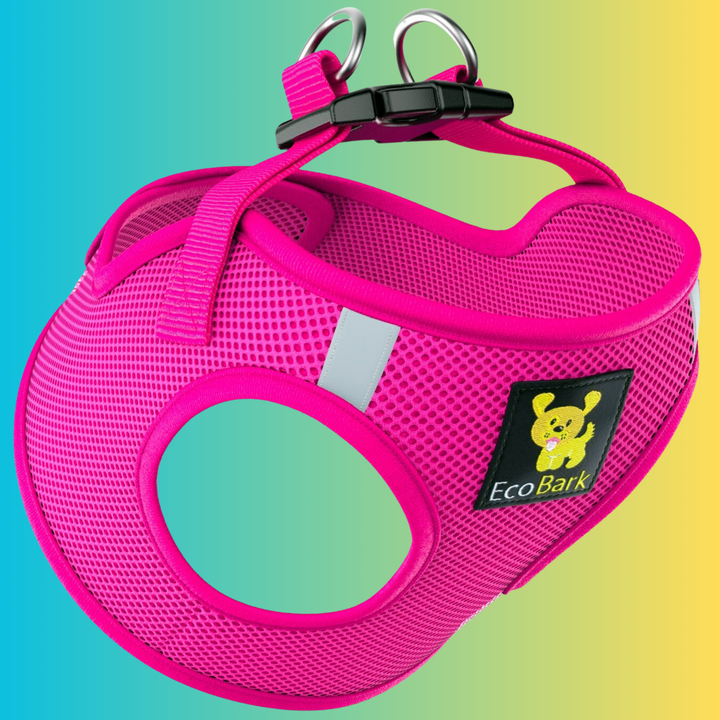 EcoBark Pink Teacup Dog Harness - Step In Soft Mesh Reflective Dog Vest Halter for XXXS to Small Dogs and Puppies