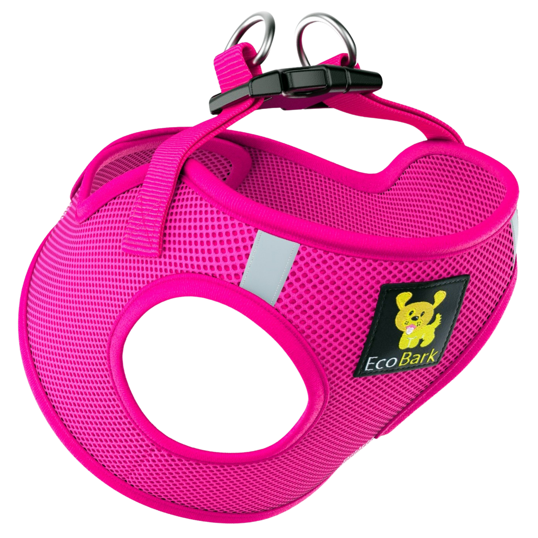 EcoBark Pink Teacup Dog Harness - Step In Soft Mesh Reflective Dog Vest Halter for XXXS to Small Dogs and Puppies
