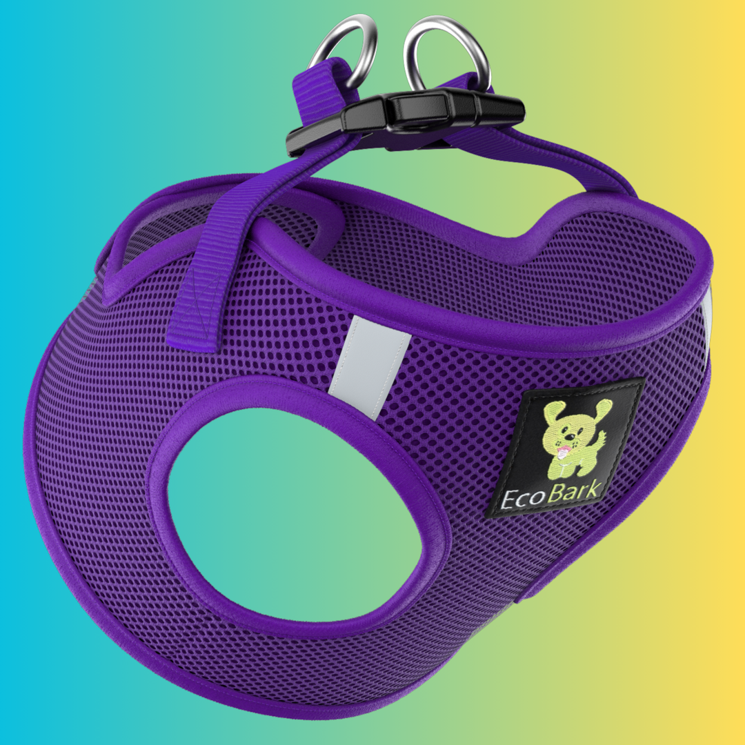 Purple Dog Harness - EcoBark Step In Dog Vest Halter Rapid Fastener Reflective Violet Dog Vest Halter Soft Mesh for Small Dogs and Puppies