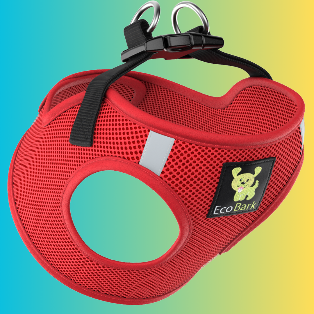 EcoBark Cherry Red Step In Dog Harness - Reflective Soft Mesh Harness for Teacup, Small Dogs and Puppies