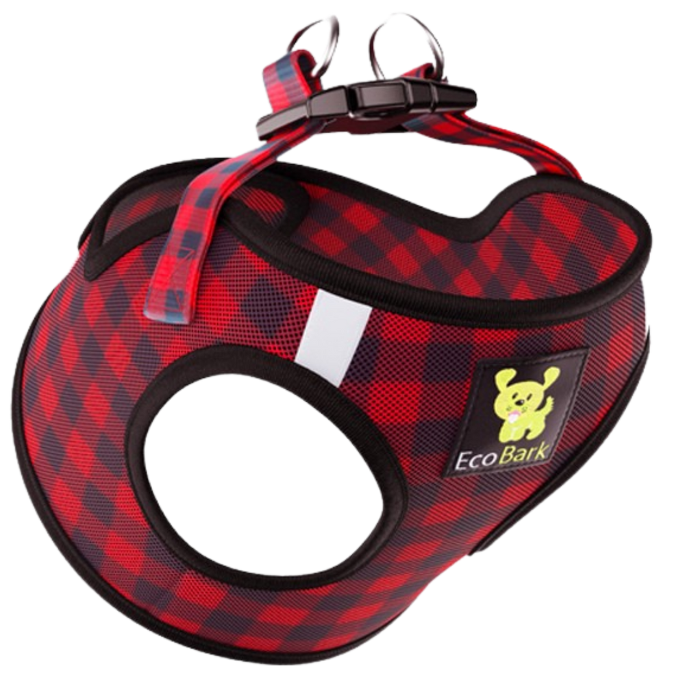 EcoBark Step In Dog Harness - XXXS to Small Breeds- Reflective Soft Mesh Harness for Teacup, Small Dogs and Puppies / Buffalo Plaid