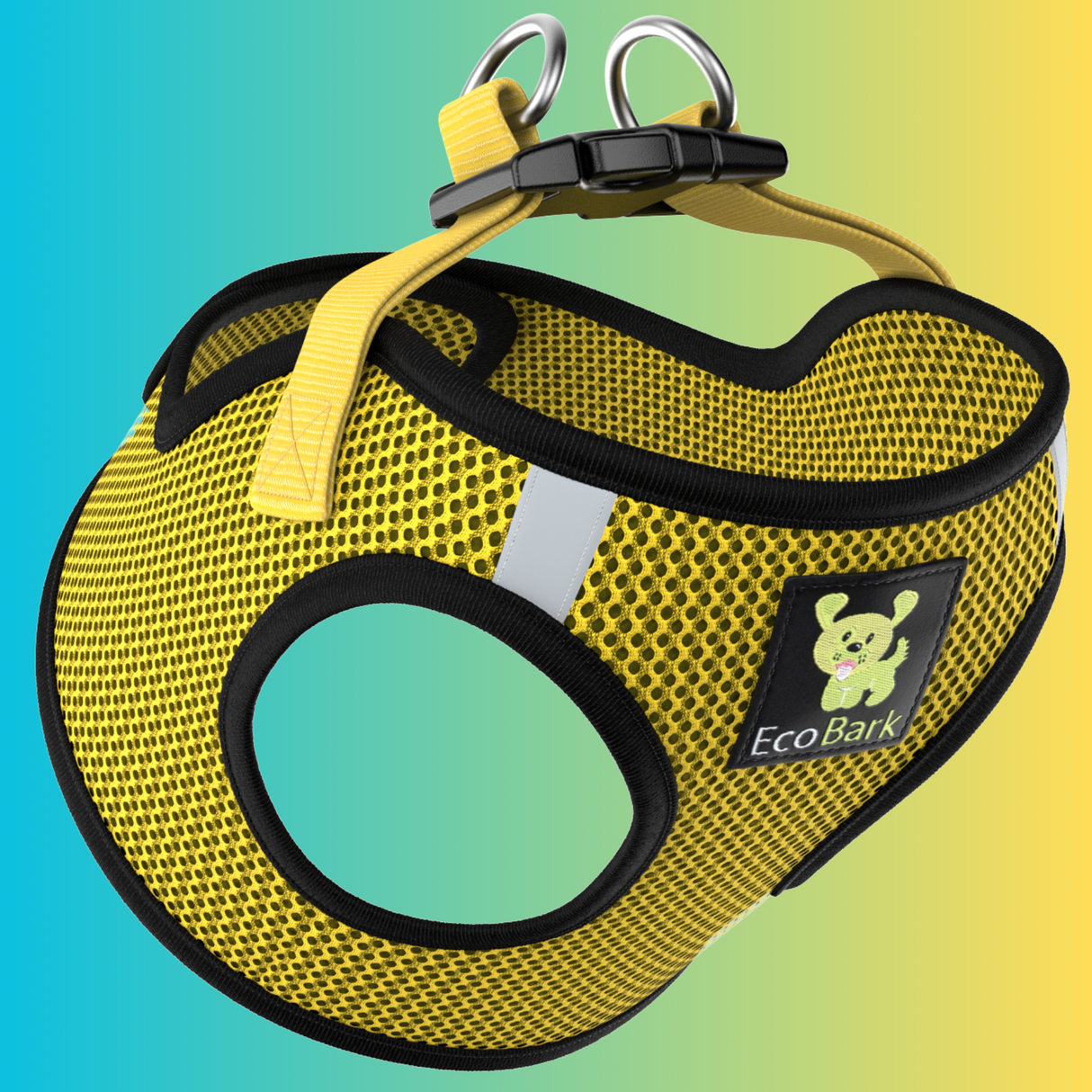 EcoBark Yellow Step In Dog Harness - Rapid Fastener Reflective Soft Mesh Vest Halter for XXXS to Small Dogs