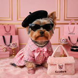 Cute EcoBark Plush Purse Dog Toy | Pink Quilted Pet Handbag
