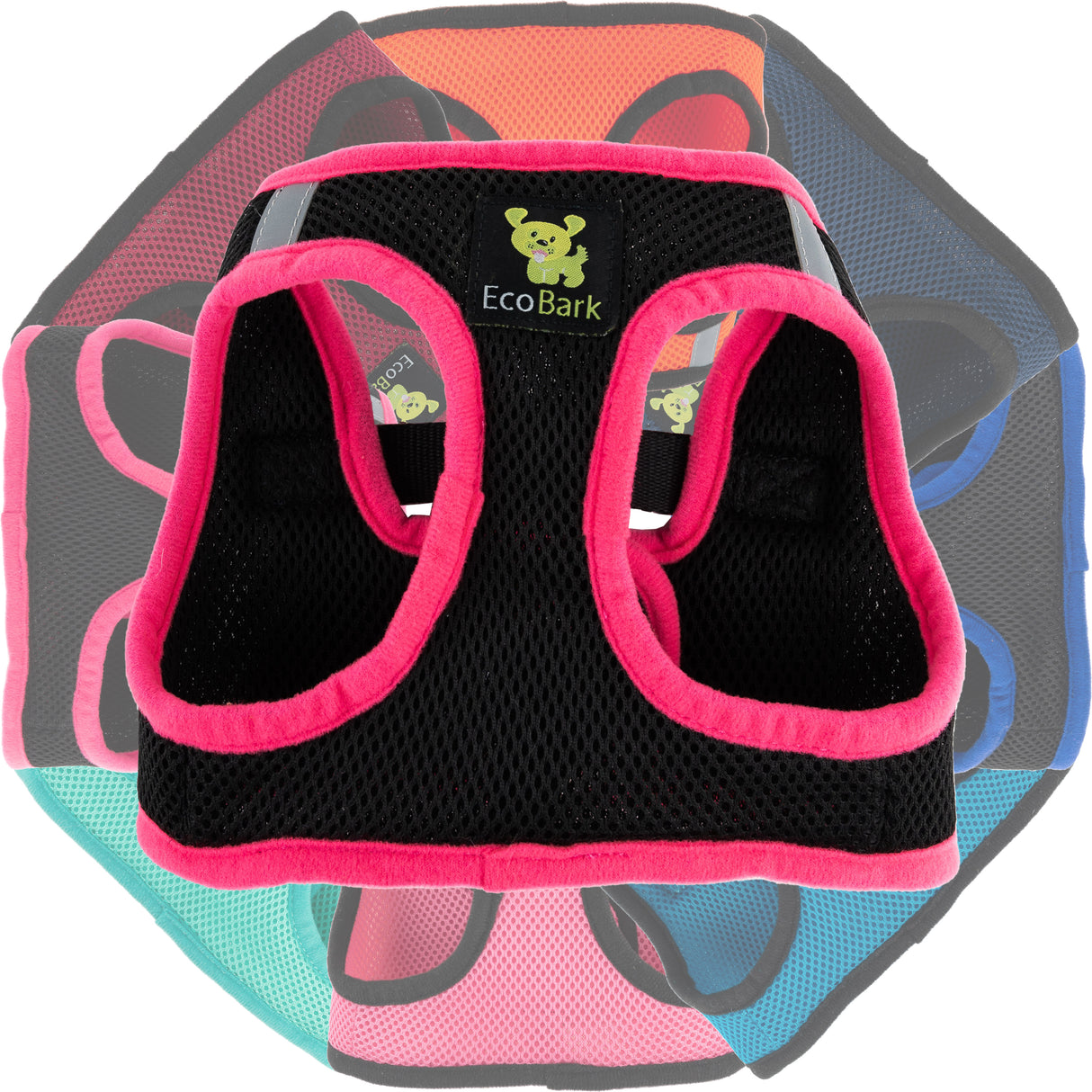 EcoBark Pet Supplies black and pink dog harness main photo for reflective step-in soft mesh dog harness